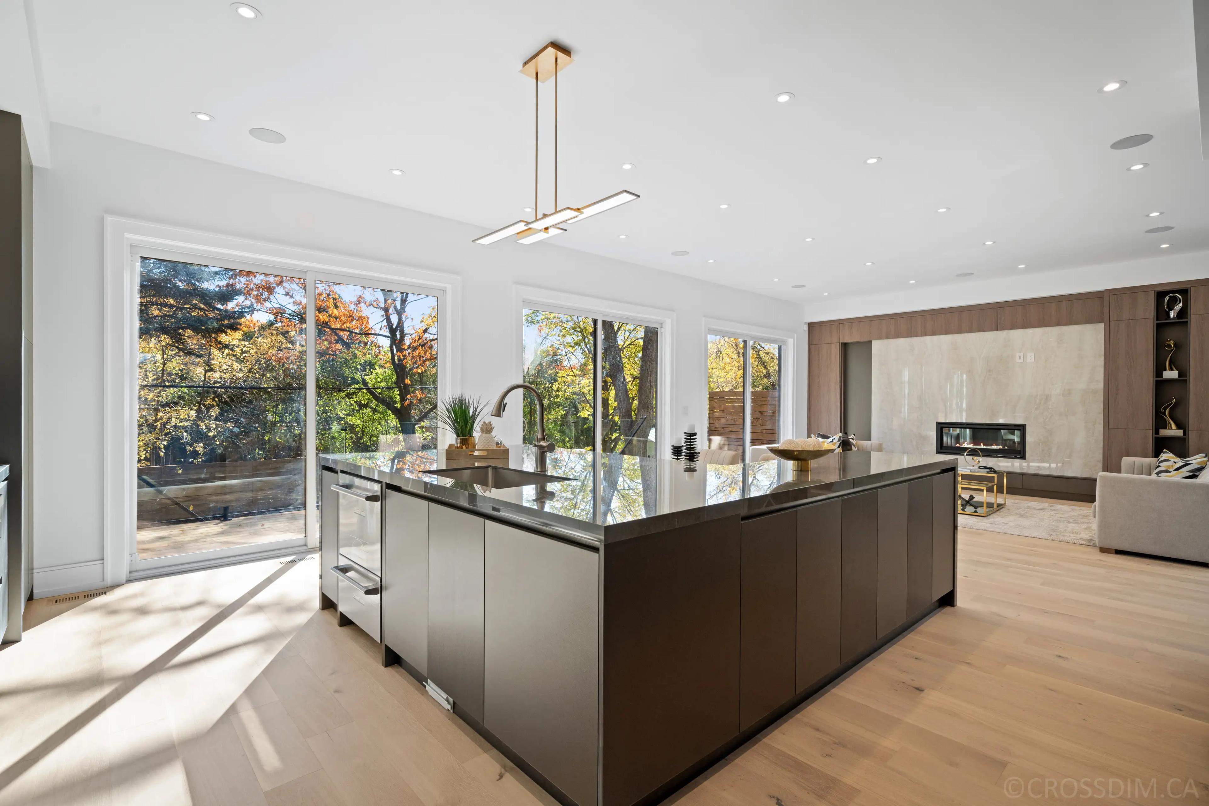 Modern kitchen with beautiful wood cabinets and island.